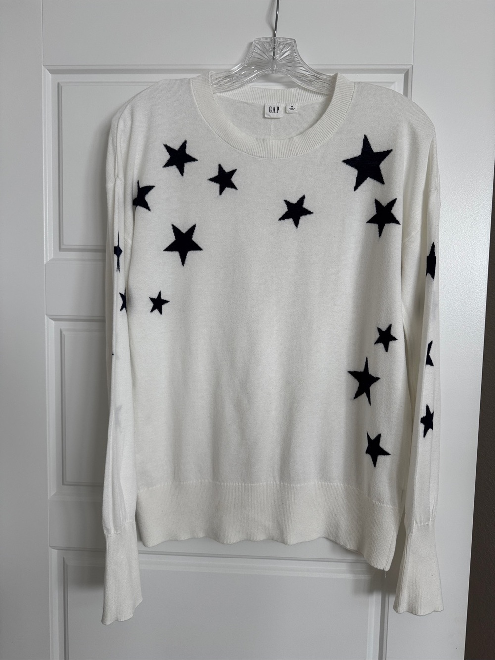 GAP White Crewneck Sweater with Black Star Motif